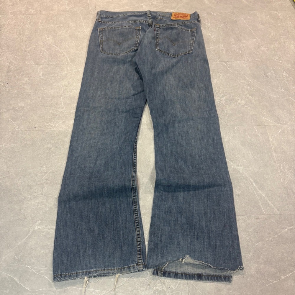 Levis 527 Slim Bootcut Jeans Mens 34x32 Blue Denim Frayed Hem 527-0475